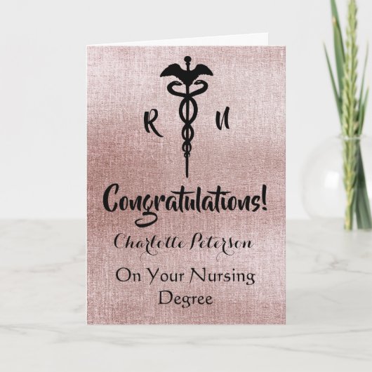 Rose Gold Nurse Abschluss Gratulationskarte Karte (Vorderseite)
