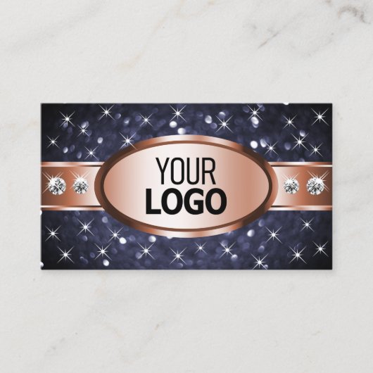 Rose Gold Ocean Blue Glitzer Diamanten und Logos Visitenkarte (Vorderseite)