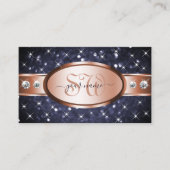 Rose Gold Ocean Blue Glitzer Diamonds and Initials Visitenkarte (Vorderseite)