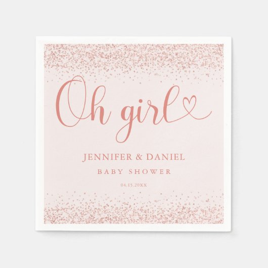 Rose Gold Oh Girl Confetti Minimal Script Serviette (Vorderseite)