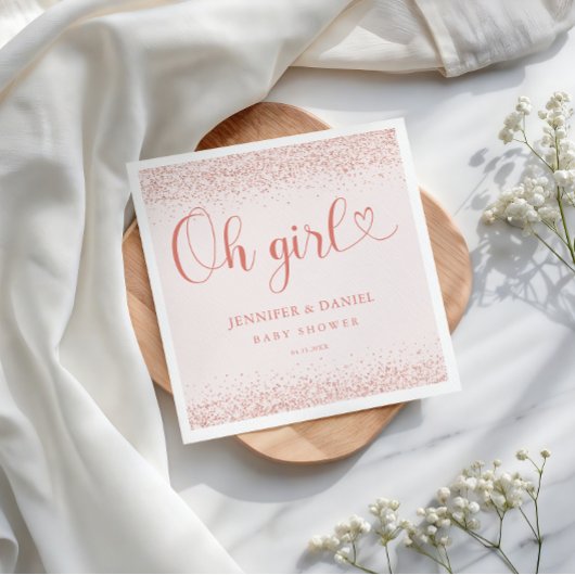 Rose Gold Oh Girl Confetti Minimal Script Serviette