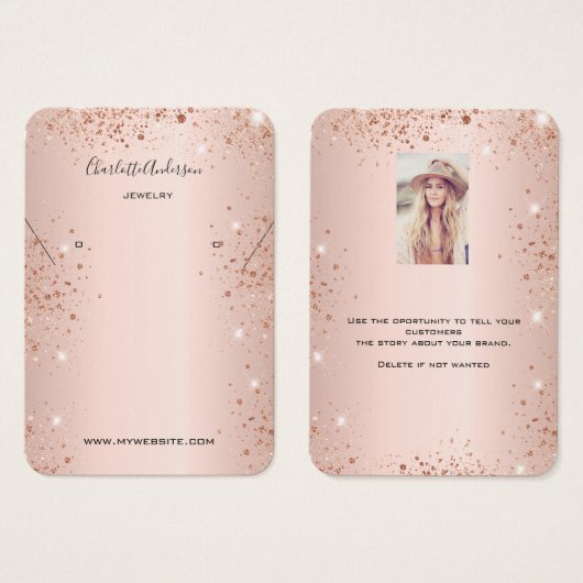 Rose Gold Ohrring Foto Glitzer-Grafikkarte (Vorne & Hinten)