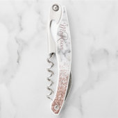Rose Gold Ombre Glitzer Marmorstein Monogramm Kellnermesser (Vorderseite)