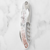 Rose Gold Ombre Glitzer Marmorstein Monogramm Kellnermesser (Rückseite)