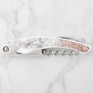 Rose Gold Ombre Glitzer Marmorstein Monogramm Kellnermesser