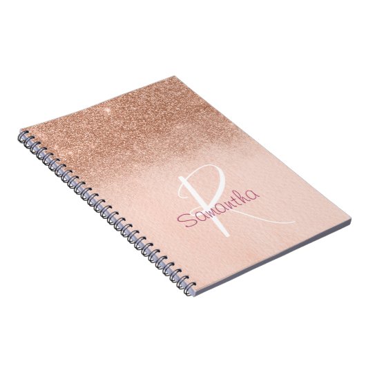 Rose Gold Ombre Glitzer Mit Monogramm Notizblock (Rechte Seite)