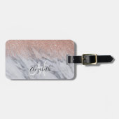 Rose Gold Ombre Glitzer Monogram Marble Gepäck Gepäckanhänger (Vorderseite horizontal)