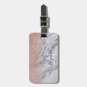 Rose Gold Ombre Glitzer Monogram Marble Gepäck Gepäckanhänger (Vorderseite vertikal)