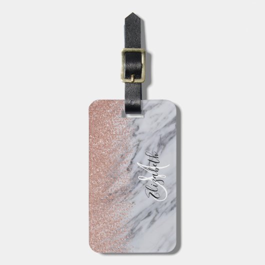 Rose Gold Ombre Glitzer Monogram Marble Gepäck Gepäckanhänger (Vorderseite vertikal)