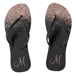 Rose Gold Ombre Glitzer Sparkle Monogram Badesandalen