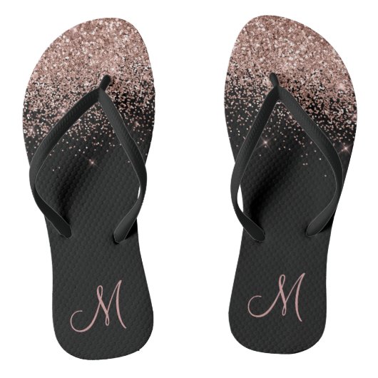 Rose Gold Ombre Glitzer Sparkle Monogram Badesandalen (Fußbett)