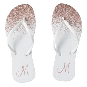 Rose Gold Ombre Glitzer Sparkle Monogram Badesandalen