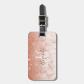 Rose Gold Ombre Marble Glitzer Monogram Gepäck Gepäckanhänger (Vorderseite vertikal)