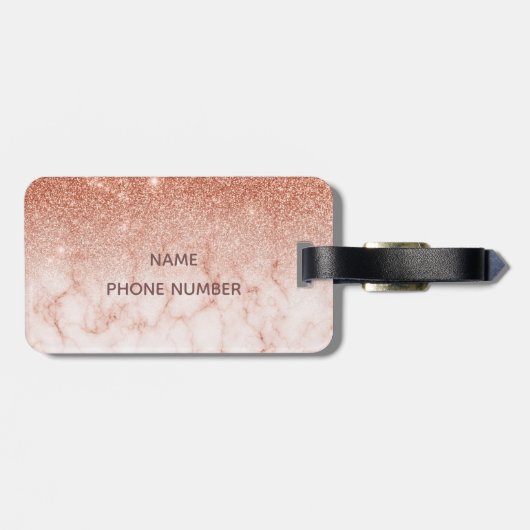 Rose Gold Ombre Marble Glitzer Monogram Gepäck Gepäckanhänger (Rückseite horizontal)