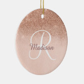 Rose Gold Ombre Personalisiert Monogram Glitzer Keramik Ornament (Rechts)