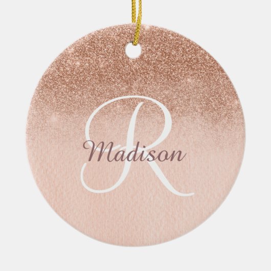 Rose Gold Ombre Personalisiert Monogram Glitzer Keramik Ornament (Vorne)