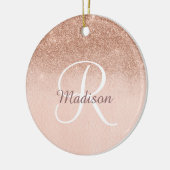 Rose Gold Ombre Personalisiert Monogram Glitzer Keramik Ornament (Links)