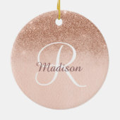 Rose Gold Ombre Personalisiert Monogram Glitzer Keramik Ornament (Hinten)