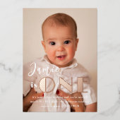 Rose Gold ONE Erstes GeburtstagsFoto Folieneinladung (Vorderseite)