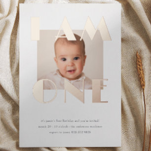 Rose Gold ONE Foto zum ersten Geburtstag Folieneinladung