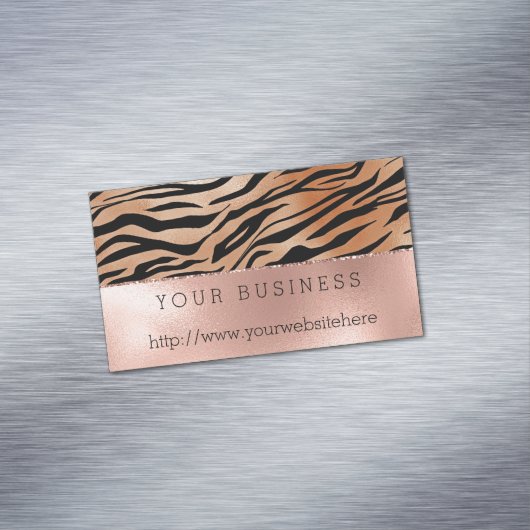 Rose Gold Orange Black Tiger Print Magnetische Visitenkarte (Beispiel)