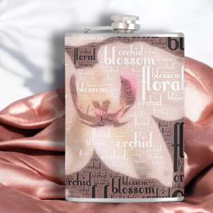 Rose Gold Orchideen-Blüten-Kollage Flachmann