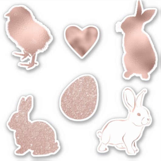 Rose Gold Osterfrühling Bunny Egg Glitzer Aufkleber (Vorderseite)