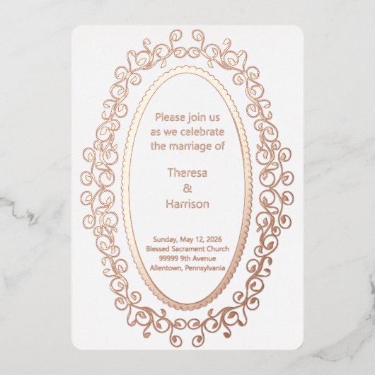 Rose Gold Oval Picture Frame Einladung (Vorderseite)