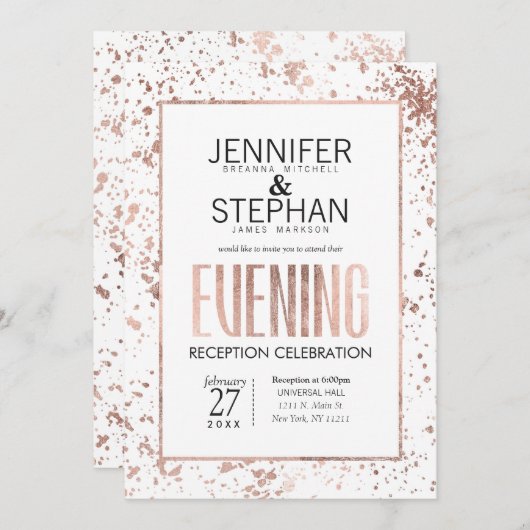 Rose Gold Paint Spritzer Abend Empfang Einladung (Vorne/Hinten)