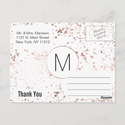 Rose Gold Paint Spritzer Vielen Dank Postkarten (Rückseite)