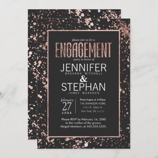 Rose Gold Paint Spritzers Engagement Party lädt ei Einladung (Vorne/Hinten)