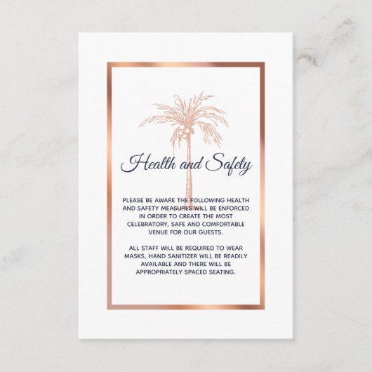Rose Gold Palm Hochzeit Gesundheit und Sicherheit Begleitkarte (Vorderseite)