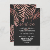 Rose Gold Palm Tree Fronds Black Modern Save The Date (Vorne/Hinten)