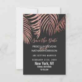 Rose Gold Palm Tree Fronds Black Modern Save The Date