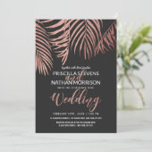 Rose Gold Palm Tree Fronds Black Modern Wedding Einladung (Stehend Vorderseite)