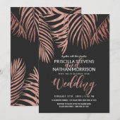 Rose Gold Palm Tree Fronds Black Modern Wedding Einladung (Vorne/Hinten)