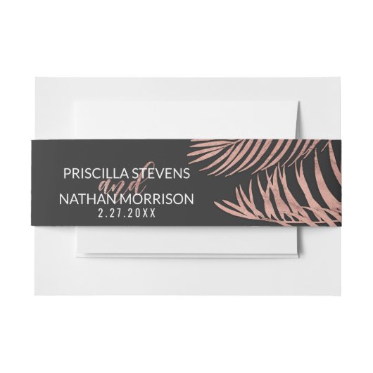 Rose Gold Palm Tree Fronds Black Modern Wedding Einladungsbanderole (Vorderseite Beispiel)