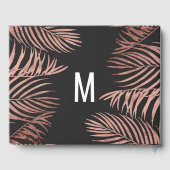 Rose Gold Palm Tree Fronds Black Modern Wedding Gästebuch (Rückseite)