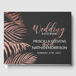 Rose Gold Palm Tree Fronds Black Modern Wedding Gästebuch