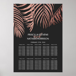 Rose Gold Palm Tree Fronds Black Seating Chart Poster