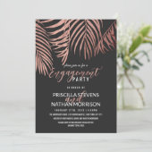 Rose Gold Palm Tree Fronds Schwarz Moderne Verlobu Einladung (Stehend Vorderseite)