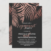Rose Gold Palm Tree Fronds Schwarz Moderne Verlobu Einladung (Vorne/Hinten)