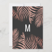 Rose Gold Palm Tree Fronds Schwarz Moderner Abend Einladung (Rückseite)
