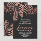 Rose Gold Palm Tree Fronds Schwarz Moderner Abend Einladung (Vorne/Hinten)
