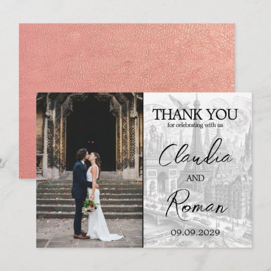 Rose Gold Paris Passport Dankeskarte (Vorne/Hinten)