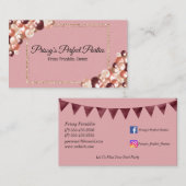Rose Gold Party Planning Business Card Visitenkarte (Vorne/Hinten)