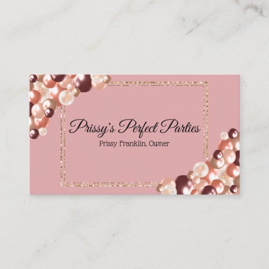 Rose Gold Party Planning Business Card Visitenkarte (Vorderseite)