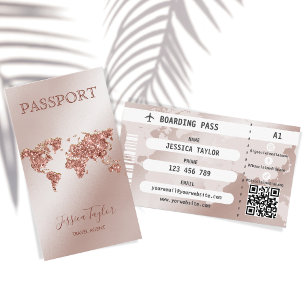 Rose Gold Passport Weltkarte Boarding Pass Visitenkarte