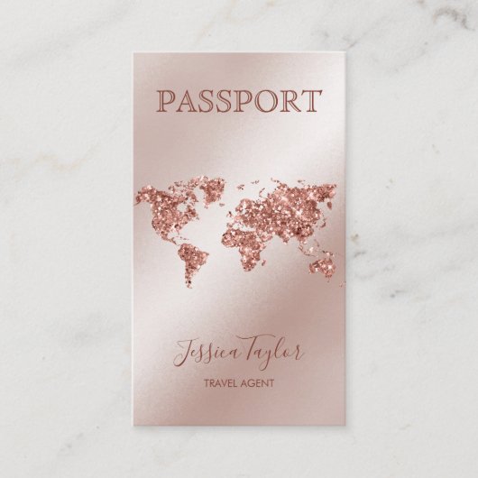 Rose Gold Passport World Map Boarding Pass Visitenkarte (Vorderseite)