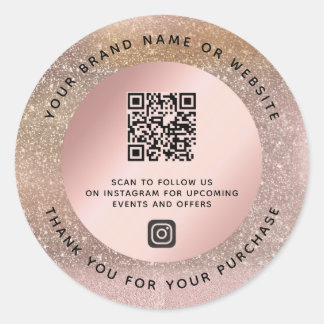 Rose Gold Pastel Glitzer Danke QR Code Runder Aufkleber